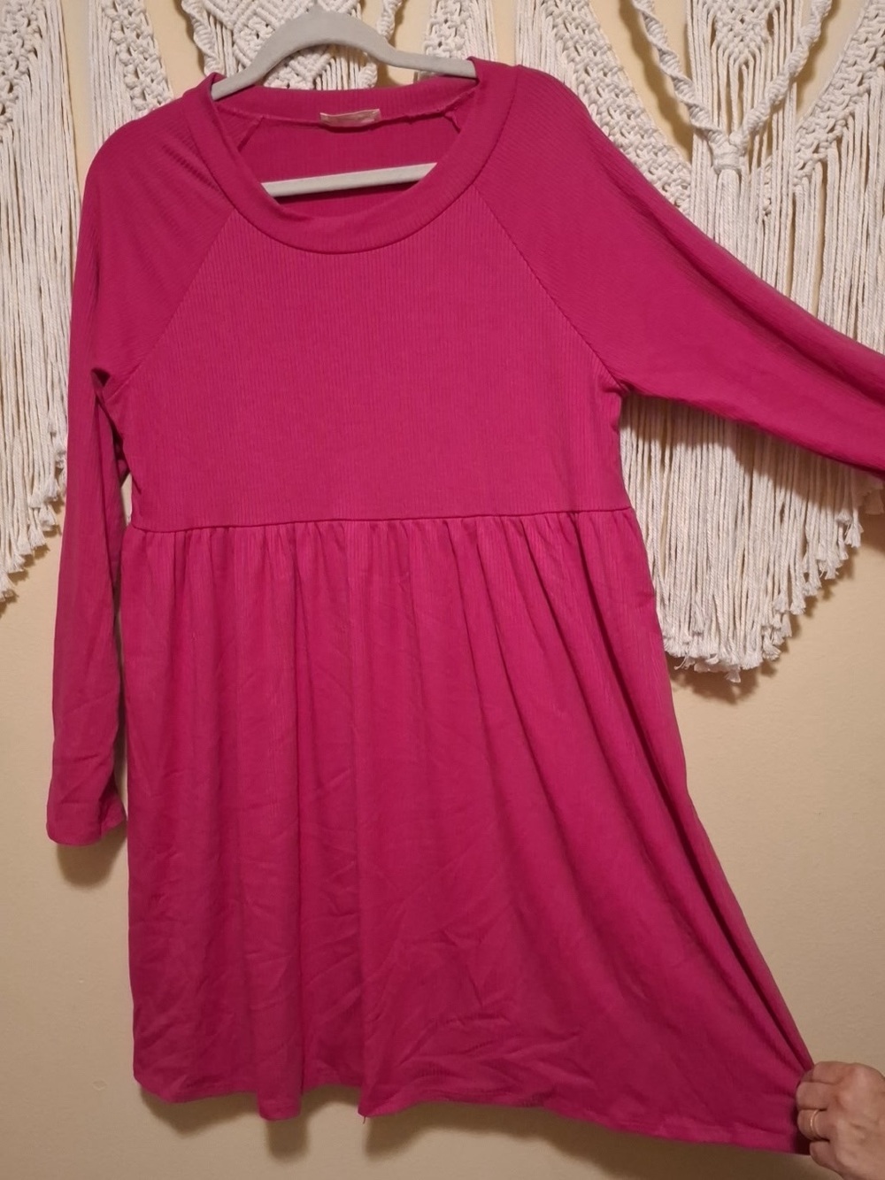 Beeson River Ribbed Long Sleeve Baby Doll Dress Hot Pink